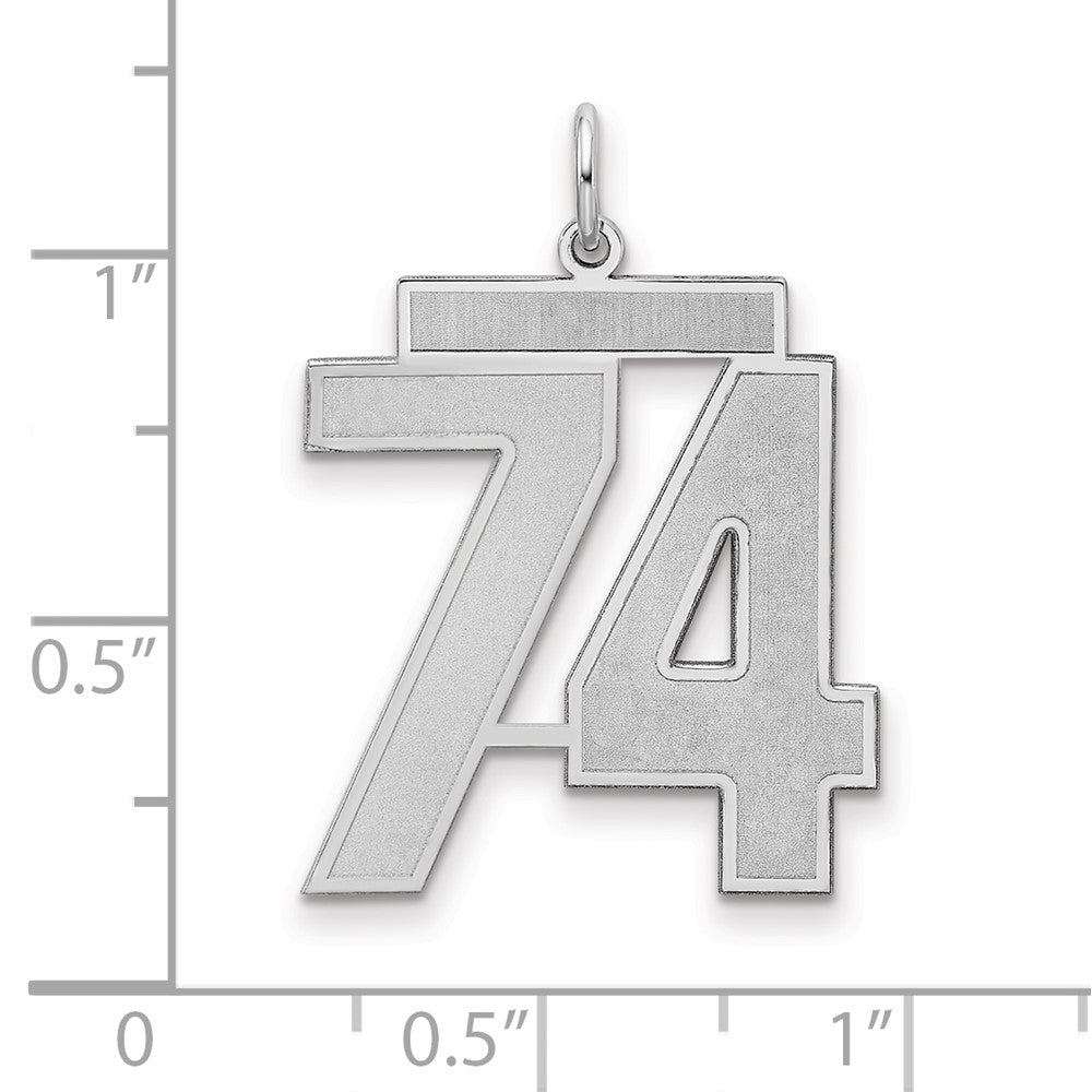 Sterling Silver/Rhodium-plated Satin Number 74 Charm