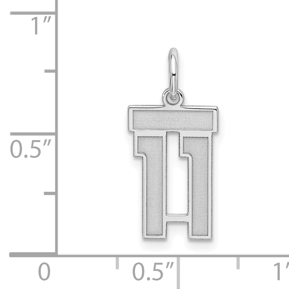 Sterling Silver/Rhodium-plated Satin Number 11 Charm