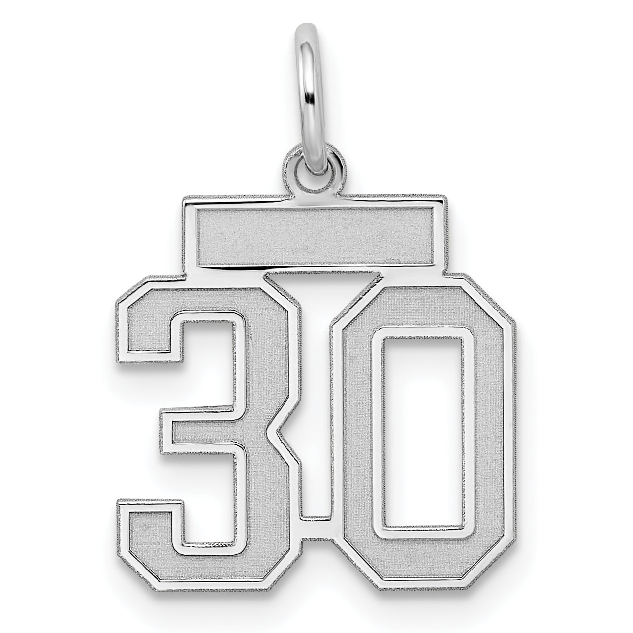 Sterling Silver/Rhodium-plated Satin Number 30 Charm