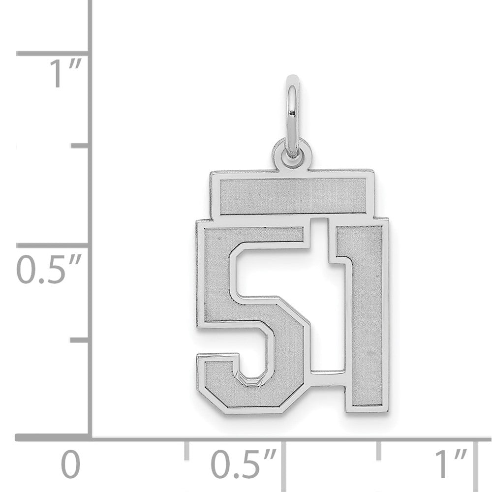 Sterling Silver/Rhodium-plated Satin Number 51 Charm