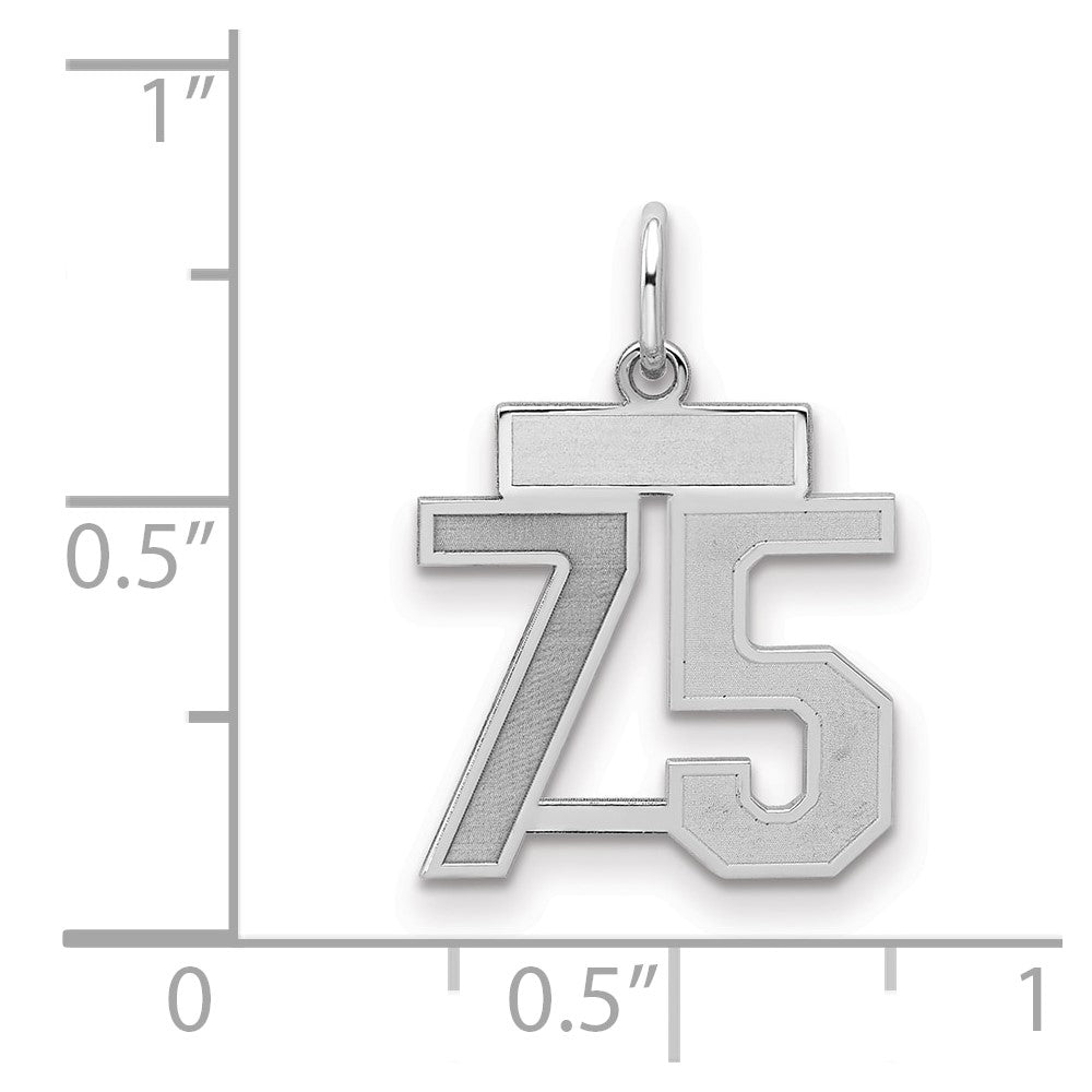 Sterling Silver/Rhodium-plated Satin Number 75 Charm