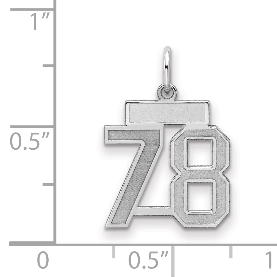 Sterling Silver/Rhodium-plated Satin Number 78 Charm
