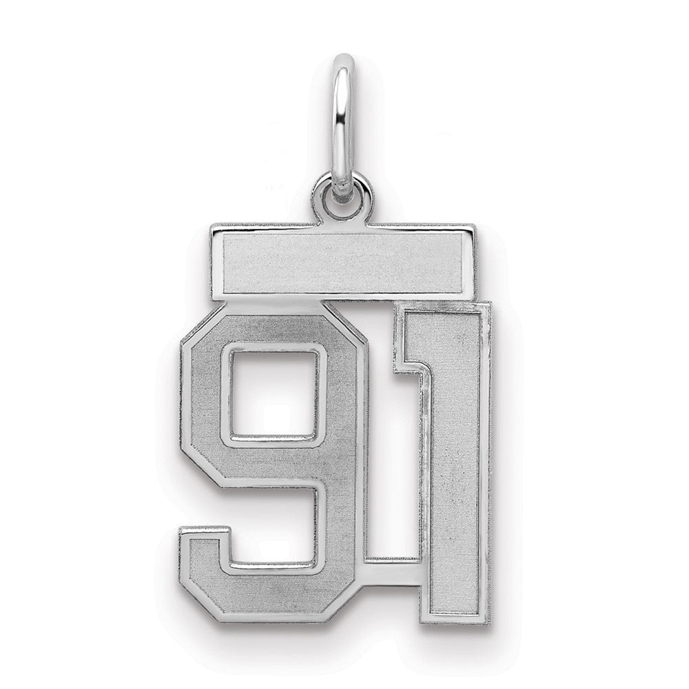 Sterling Silver/Rhodium-plated Satin Number 91 Charm
