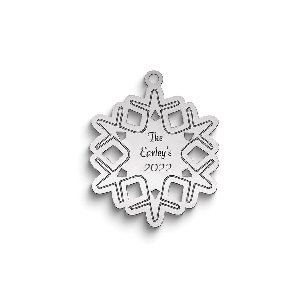 Sterling Silver Rhodium-plated Christmas Snowflake Ornament with Personalization