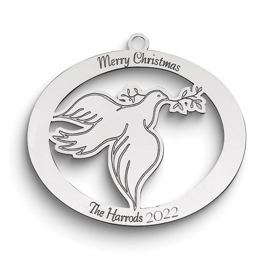 Sterling Silver Rhodium-plated Christmas Dove Ornament with Personalization