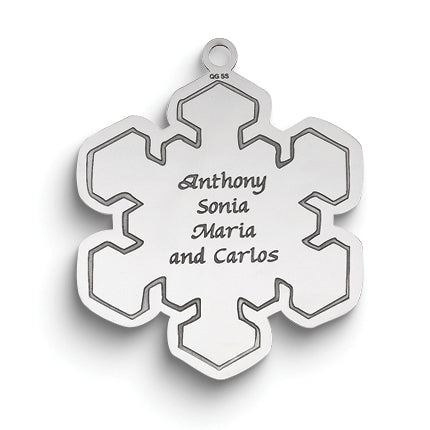 Sterling Silver Rhodium-plated Christmas Snowflake Ornament with Personalization