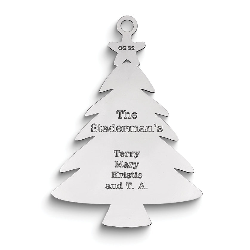 Sterling Silver Rhodium-plated Christmas Tree Ornament with Personalization