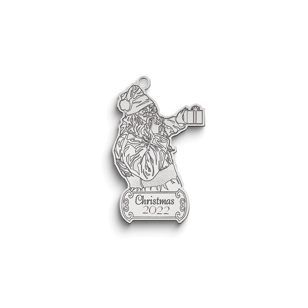 Sterling Silver Rhodium-plated Christmas Santa Ornament with Personalization