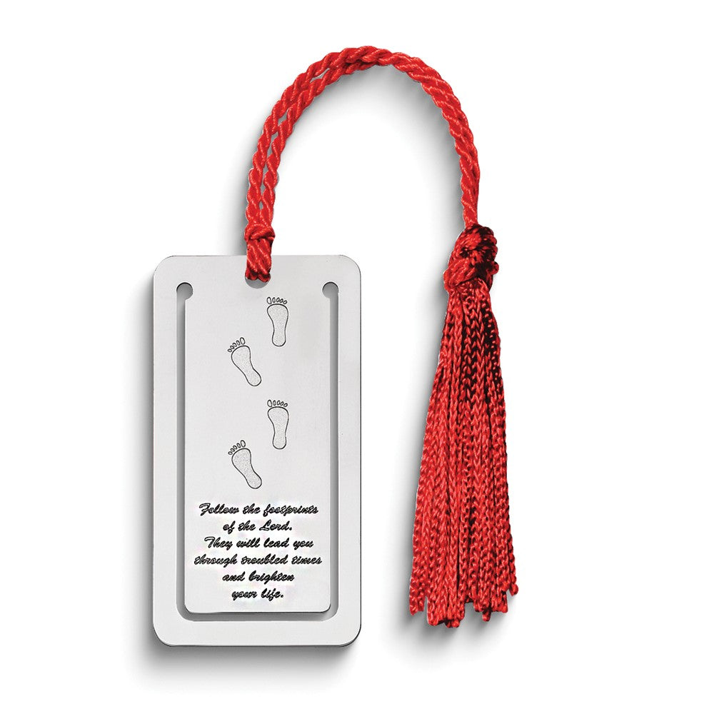 Sterling Silver Rhodium-plated Footprints Poem Book Mark with Tassel