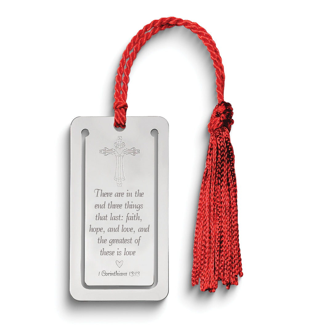 Sterling Silver Rhodium-plated Cross with 1st Corinthians Verse Book Mark with Tassel