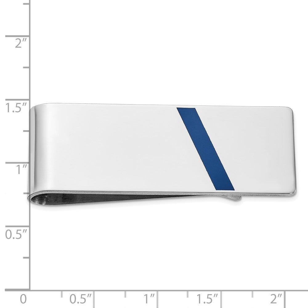 Sterling Silver Rhodium-plated Blue Enameled Money Clip