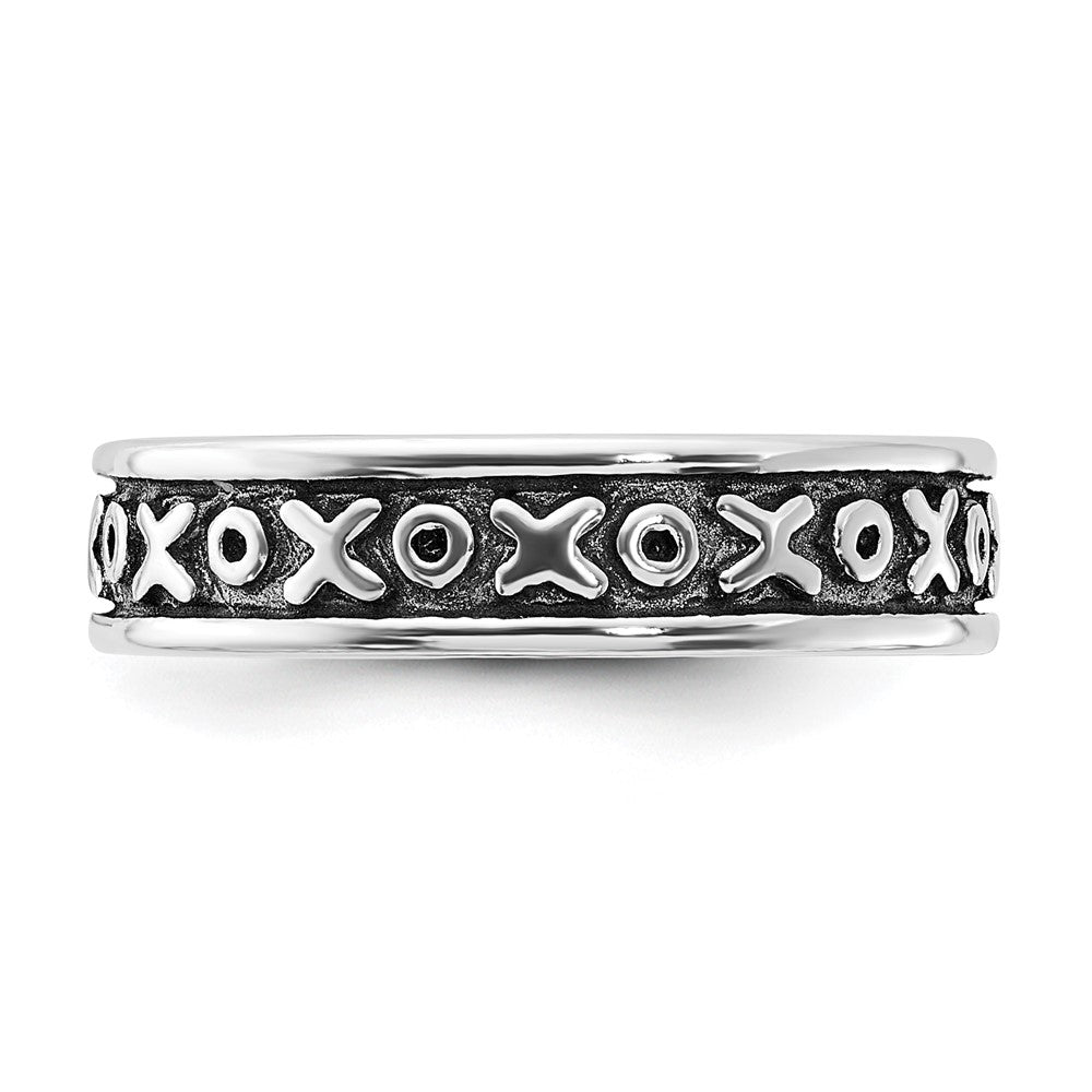 Sterling Silver Polished & Antiqued X & O Ring