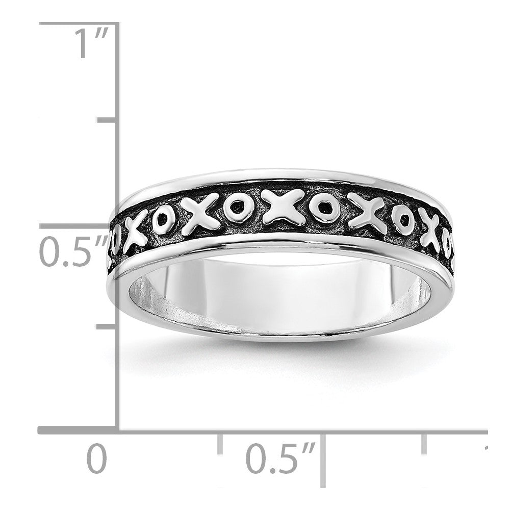 Sterling Silver Polished & Antiqued X & O Ring