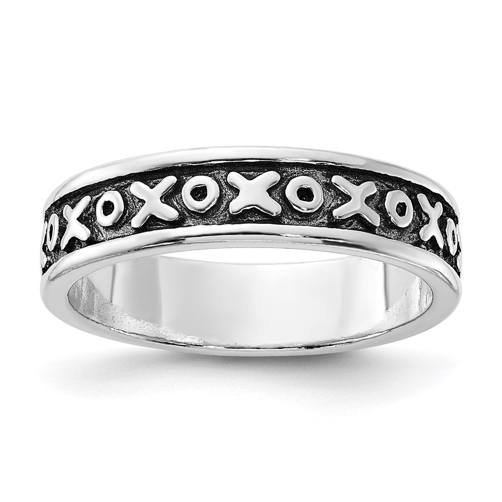 Sterling Silver Polished & Antiqued X & O Ring