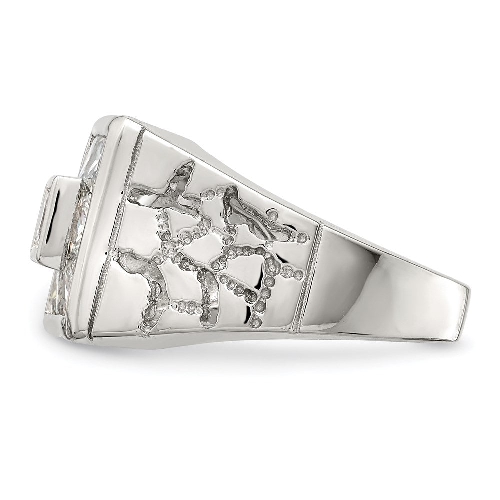 Sterling Silver Rhodium Plated Men's Fashion CZ Ring