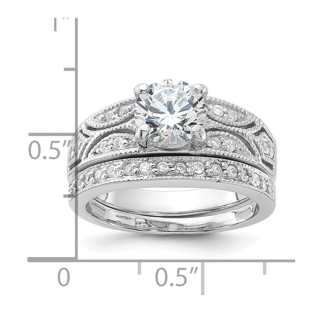 Sterling Silver Rhodium-plated 2-Piece CZ Wedding Set Ring