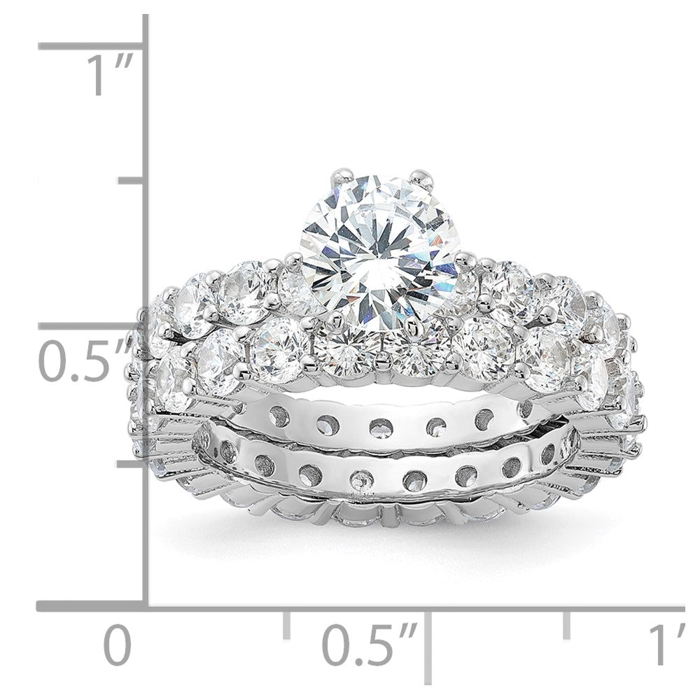 Sterling Silver Rhodium-plated CZ 2 Piece Wedding Set Ring