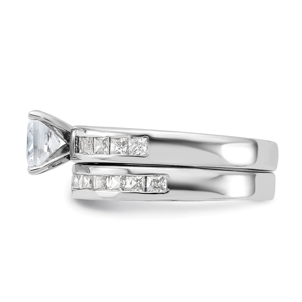 Sterling Silver Rhodium-plated 2-Piece CZ Size 7 Wedding Set Ring