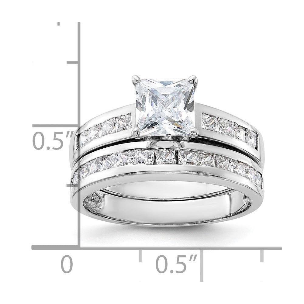 Sterling Silver Rhodium-plated 2-Piece CZ Size 8 Wedding Set Ring