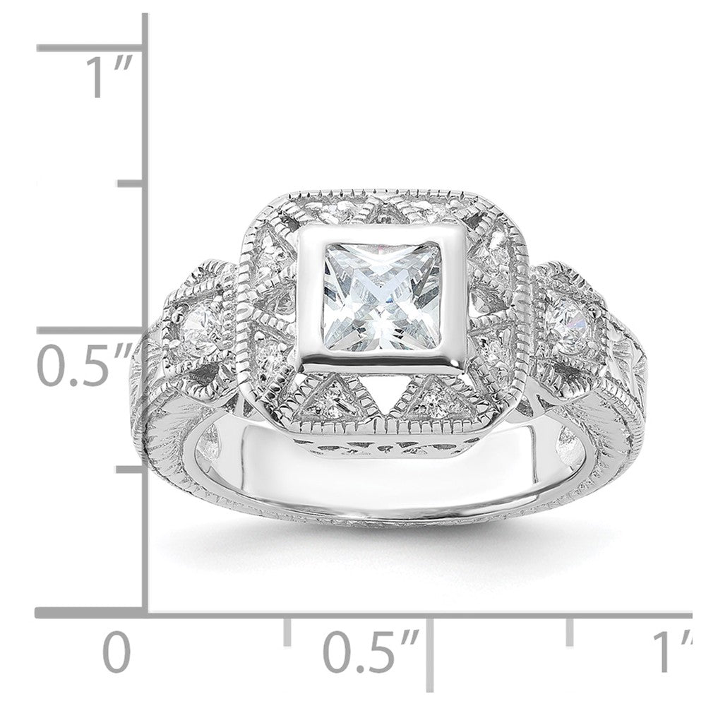 Sterling Silver Rhodium-plated CZ Antique Style Ring