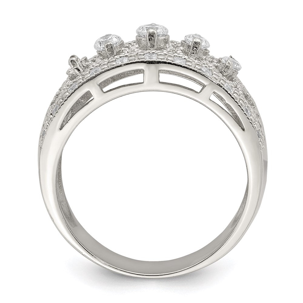Sterling Silver Rhodium-plated Polished CZ Vintage Ring