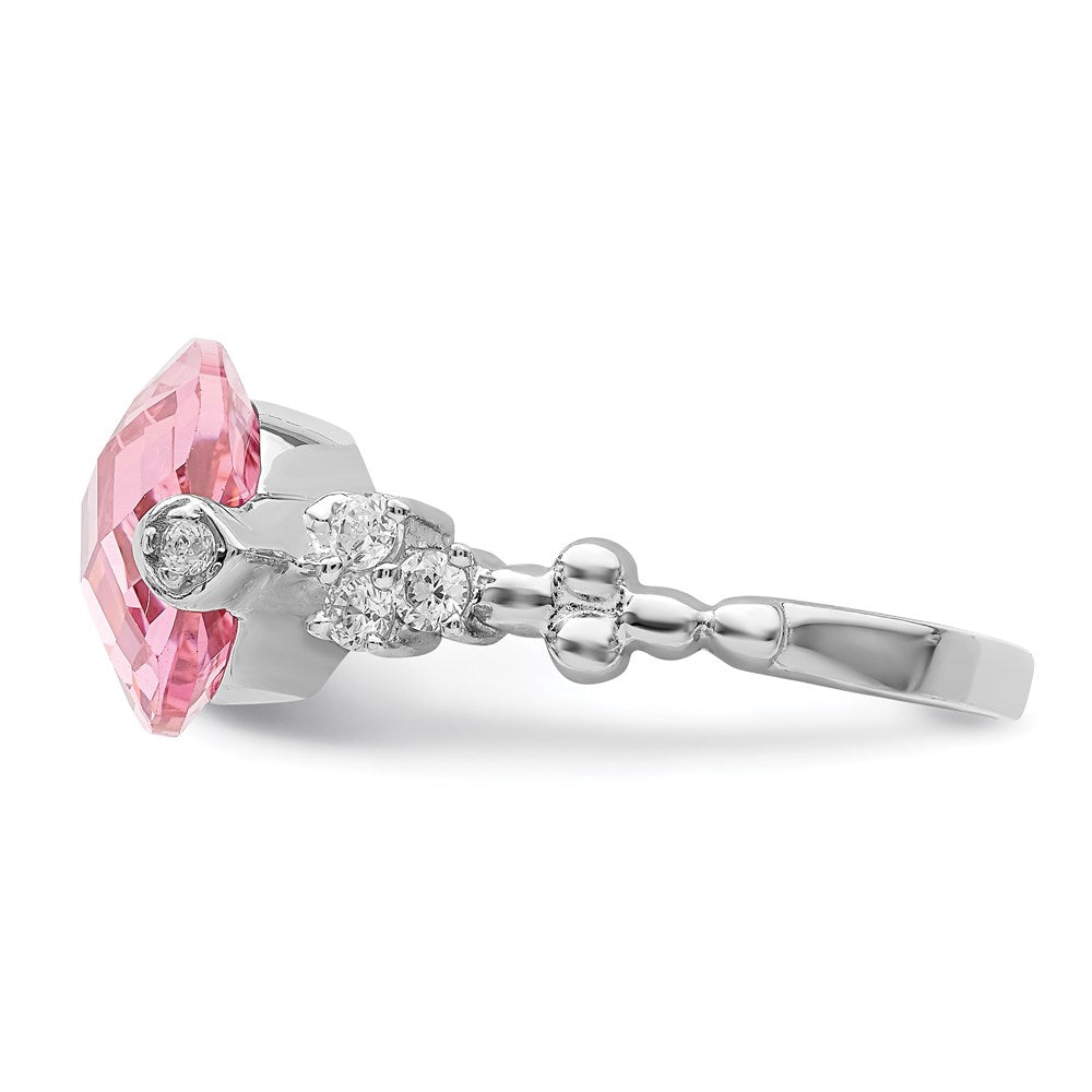 Sterling Silver Rhodium-plated Pink and Clear CZ Ring