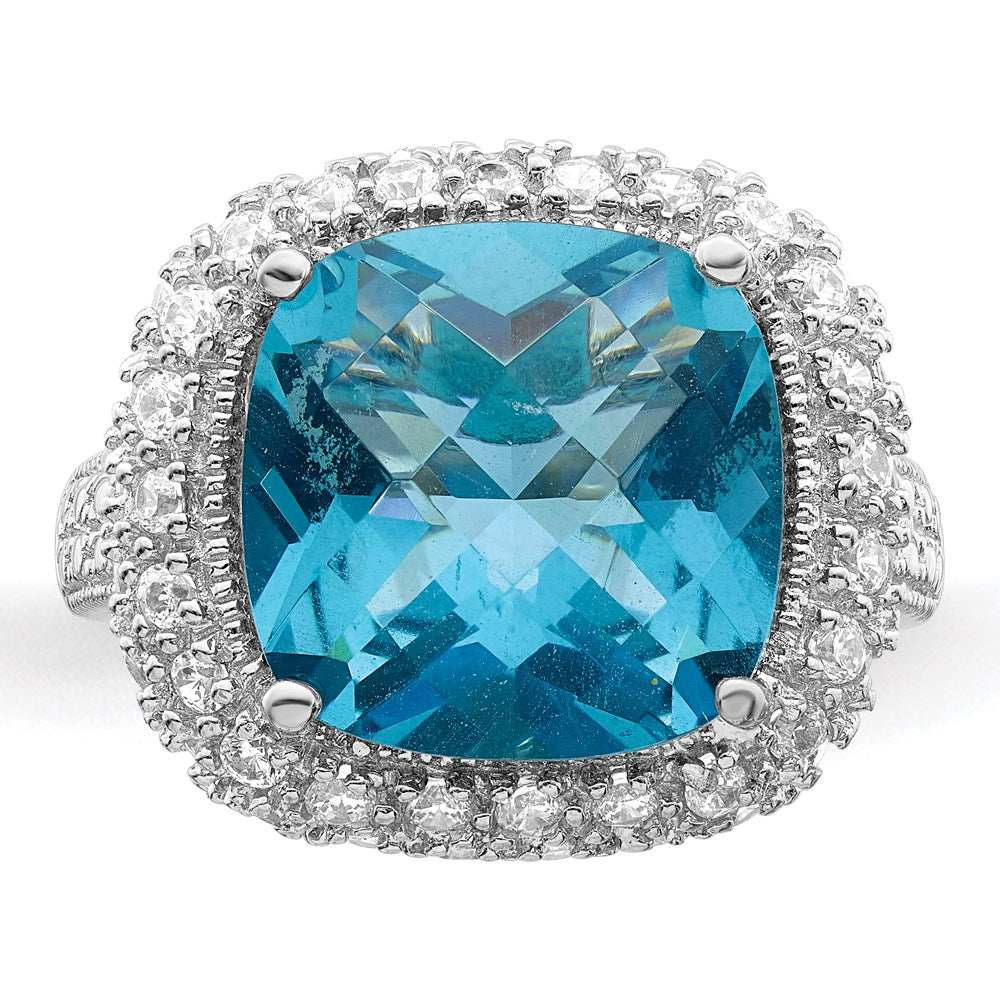 Sterling Silver Rhodium-plated Blue CZ Ring