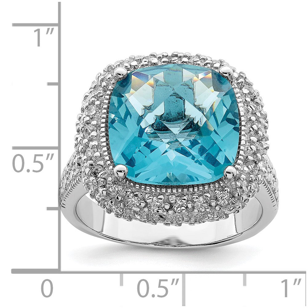 Sterling Silver Rhodium-plated Blue CZ Ring