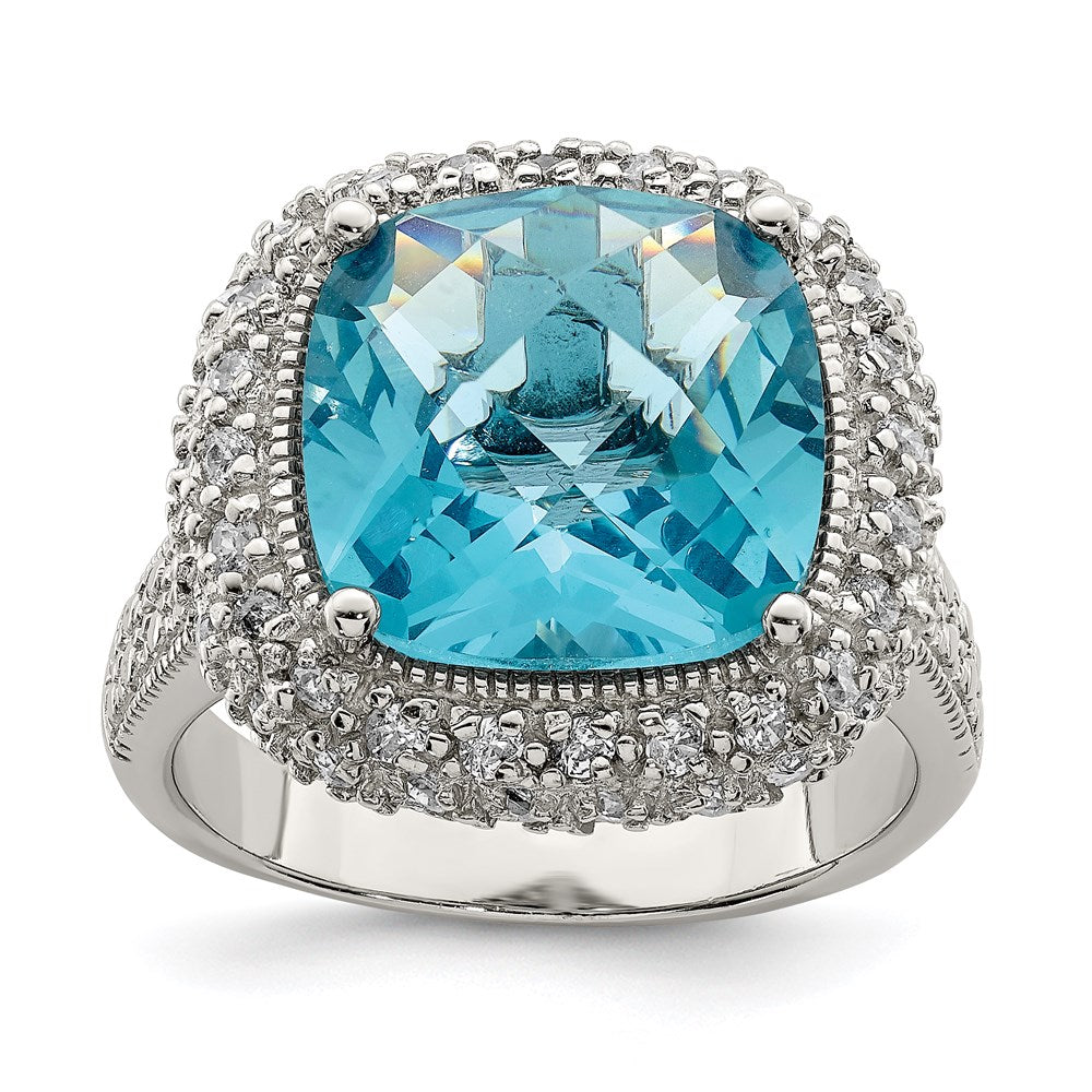 Sterling Silver Rhodium-plated Blue CZ Ring