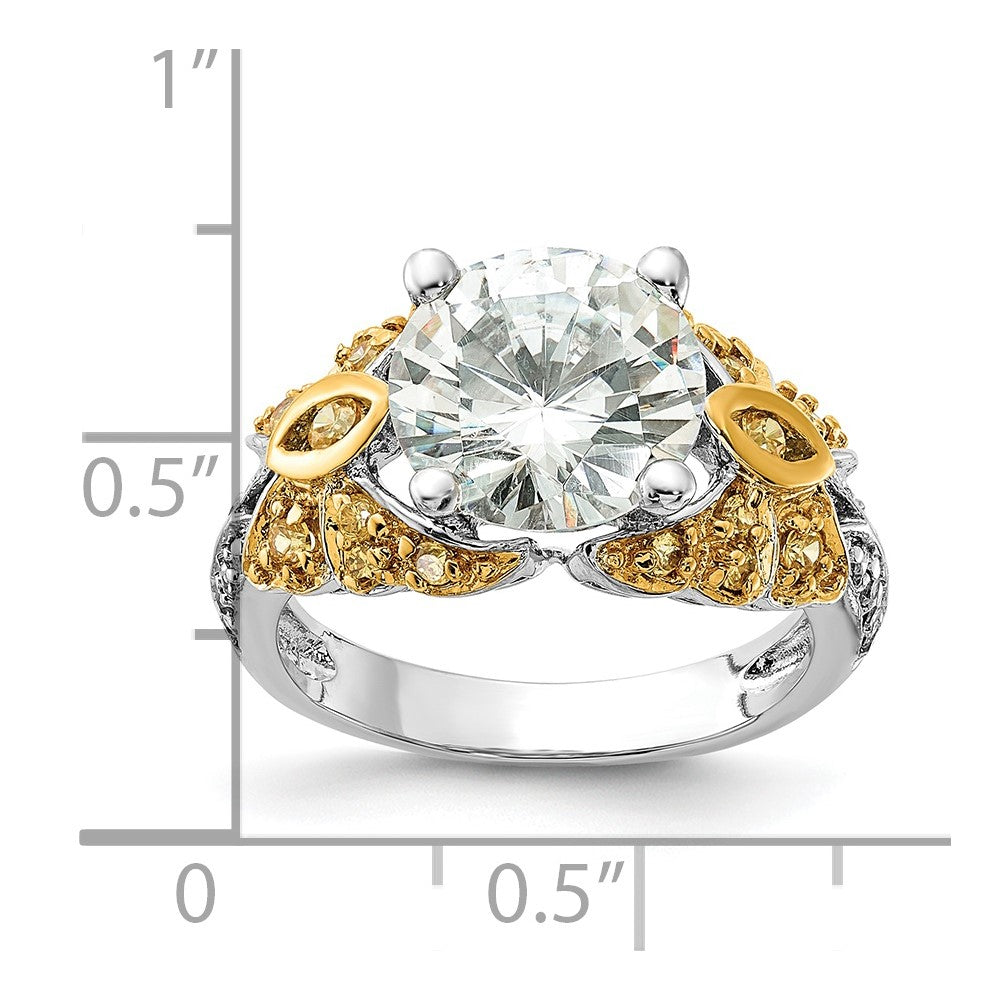 Sterling Silver & Gold-tone Vermeil Yellow & Clear CZ Ring