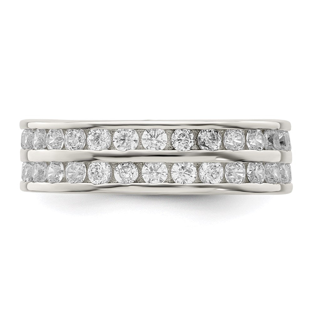 Sterling Silver Rhodium-plated Double Row CZ Band