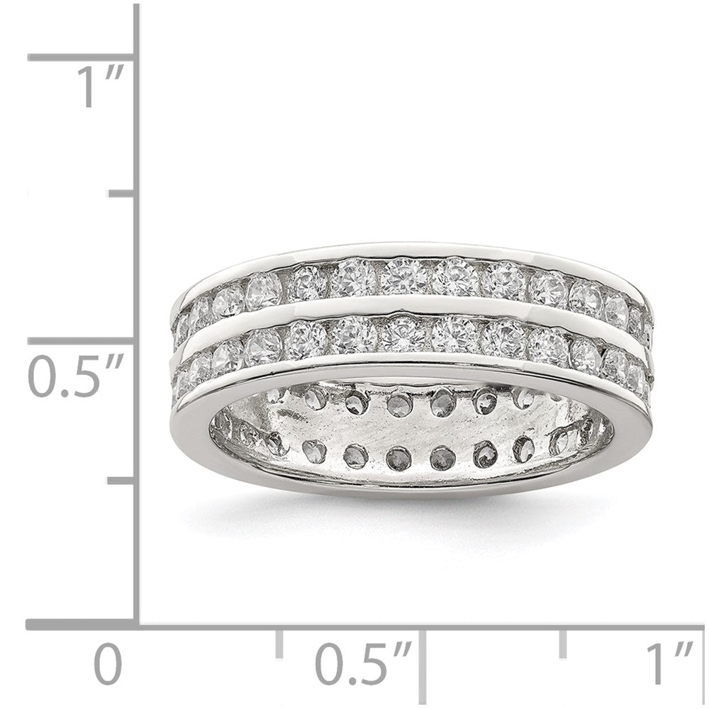 Sterling Silver Rhodium-plated Double Row CZ Band