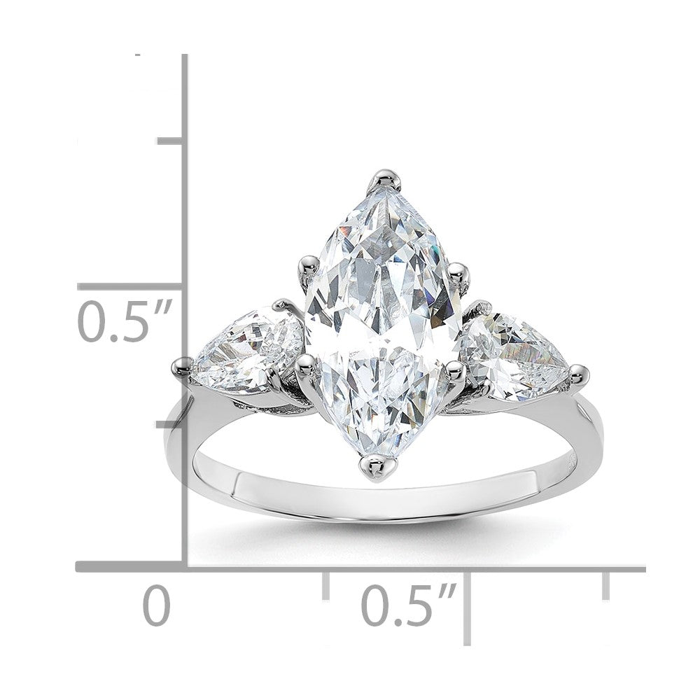 Sterling Silver Rhodium-plated Marquise Center CZ Ring