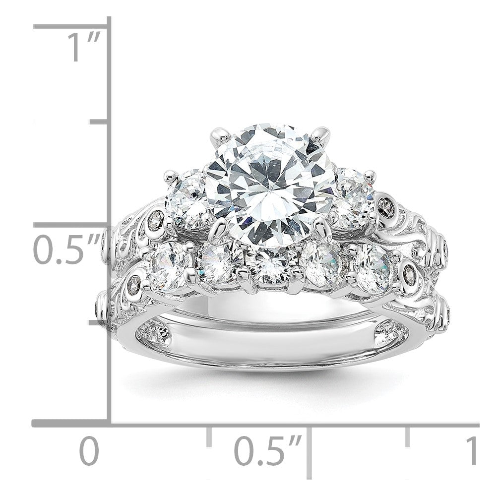 Sterling Silver Rhodium-plated 2-piece CZ Wedding Ring