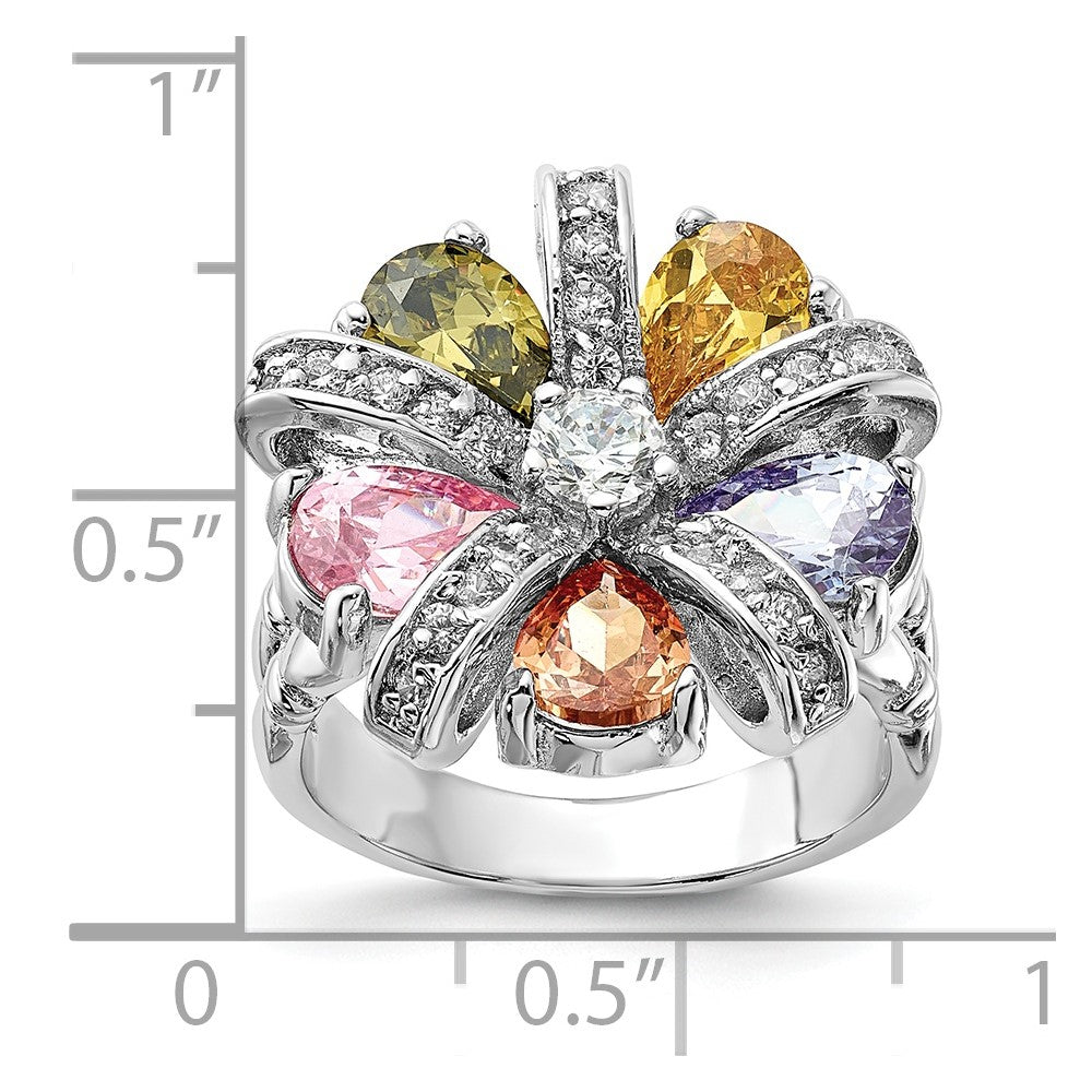 Sterling Silver Polished Multi-color CZ Floral Ring