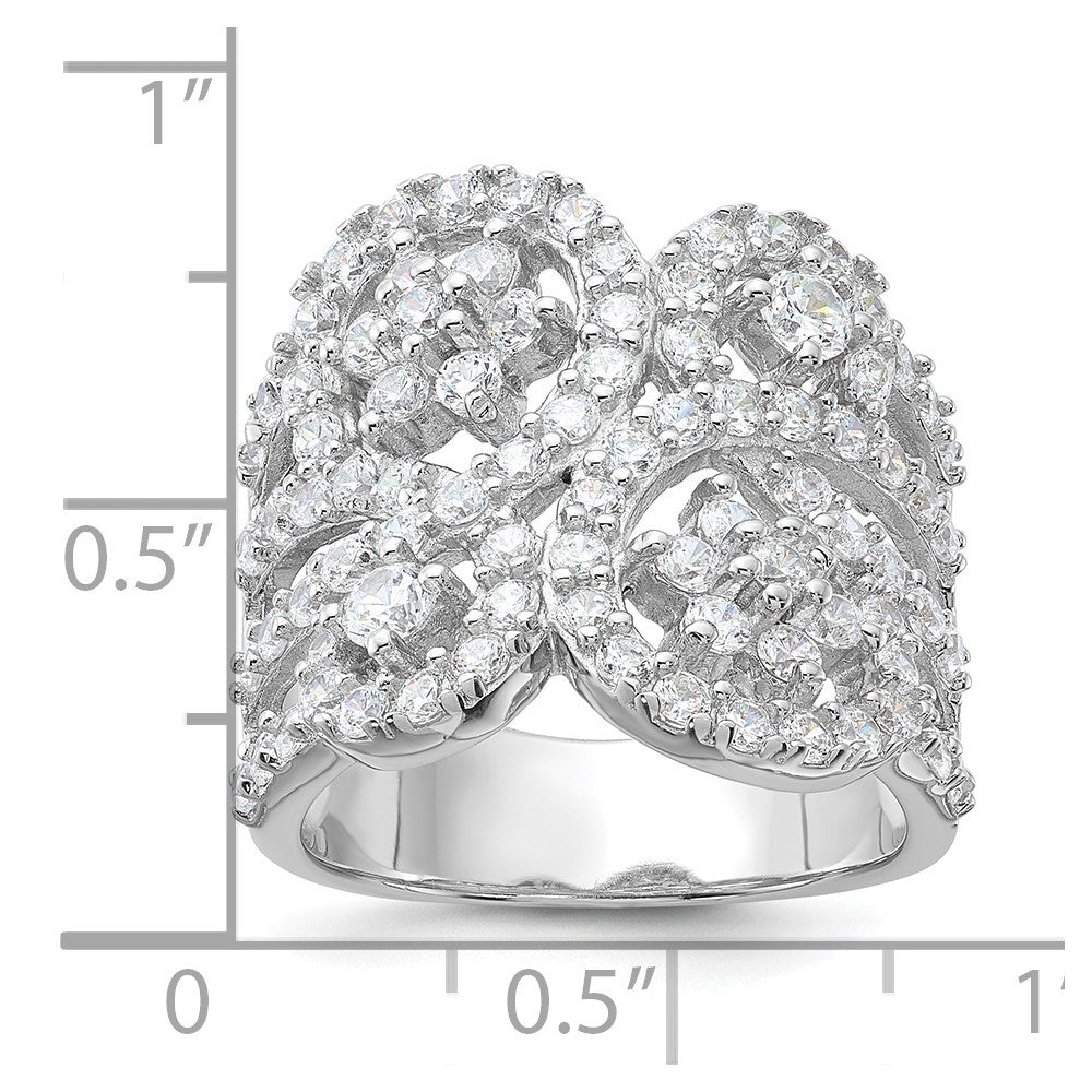 Sterling Silver Polished Floral CZ Ring