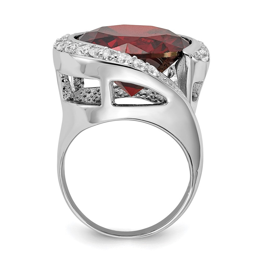 Sterling Silver Polished Red & Clear CZ Ring