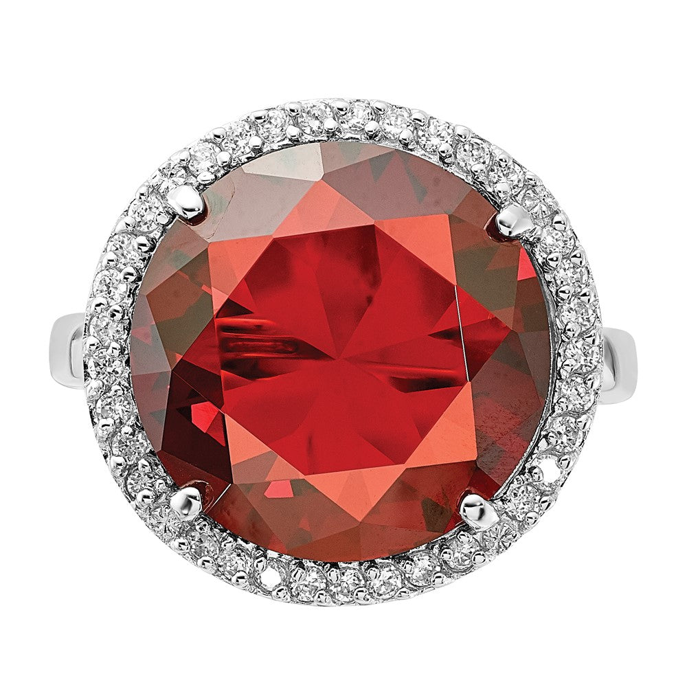 Sterling Silver Polished Red & Clear CZ Circle Ring