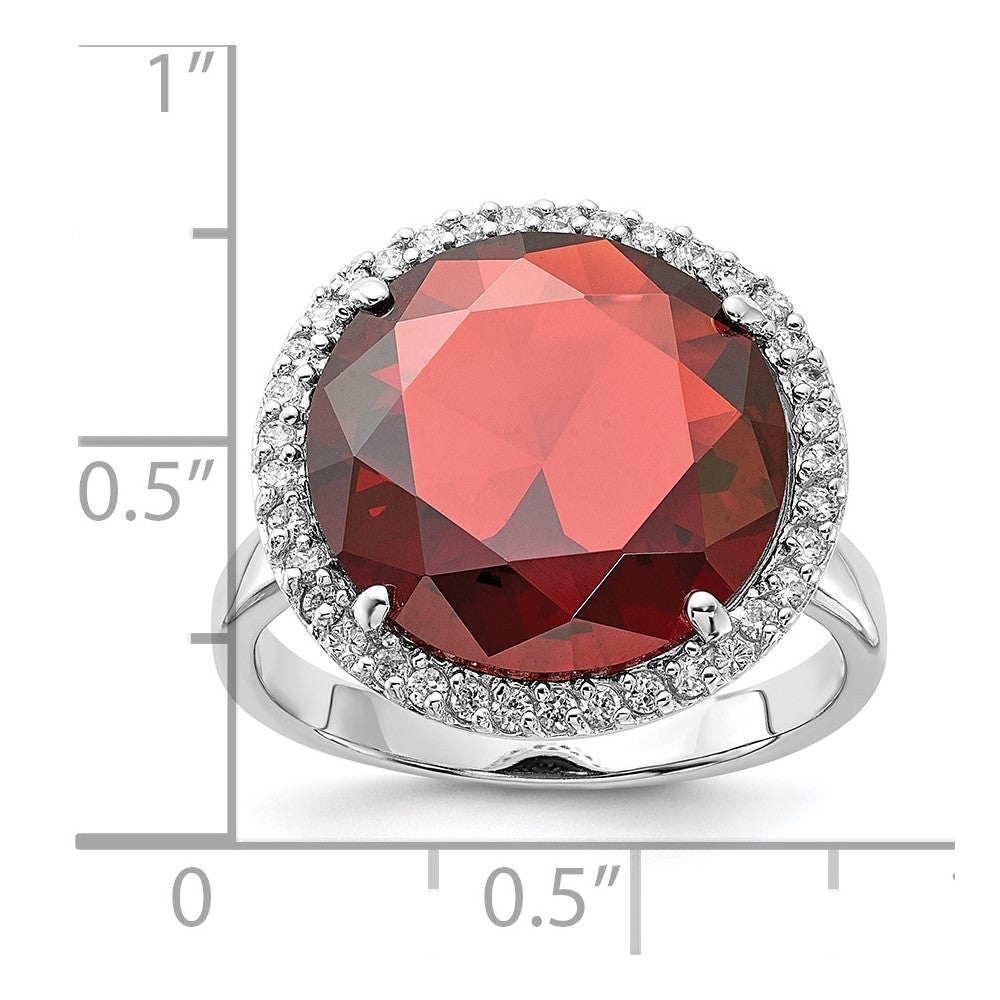 Sterling Silver Polished Red & Clear CZ Circle Ring