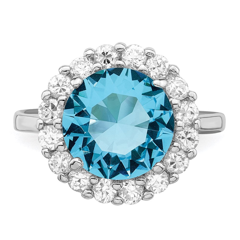Sterling Silver Rhodium-plated Blue & Clear CZ Ring