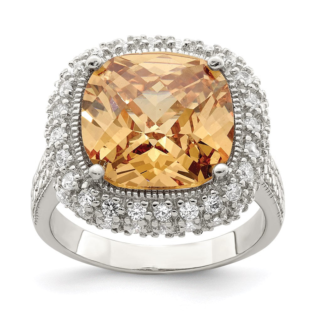Sterling Silver Champagne & Clear Color CZ Ring