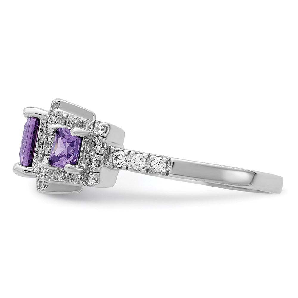 Sterling Silver Rhodium-plated Purple Square CZ Ring