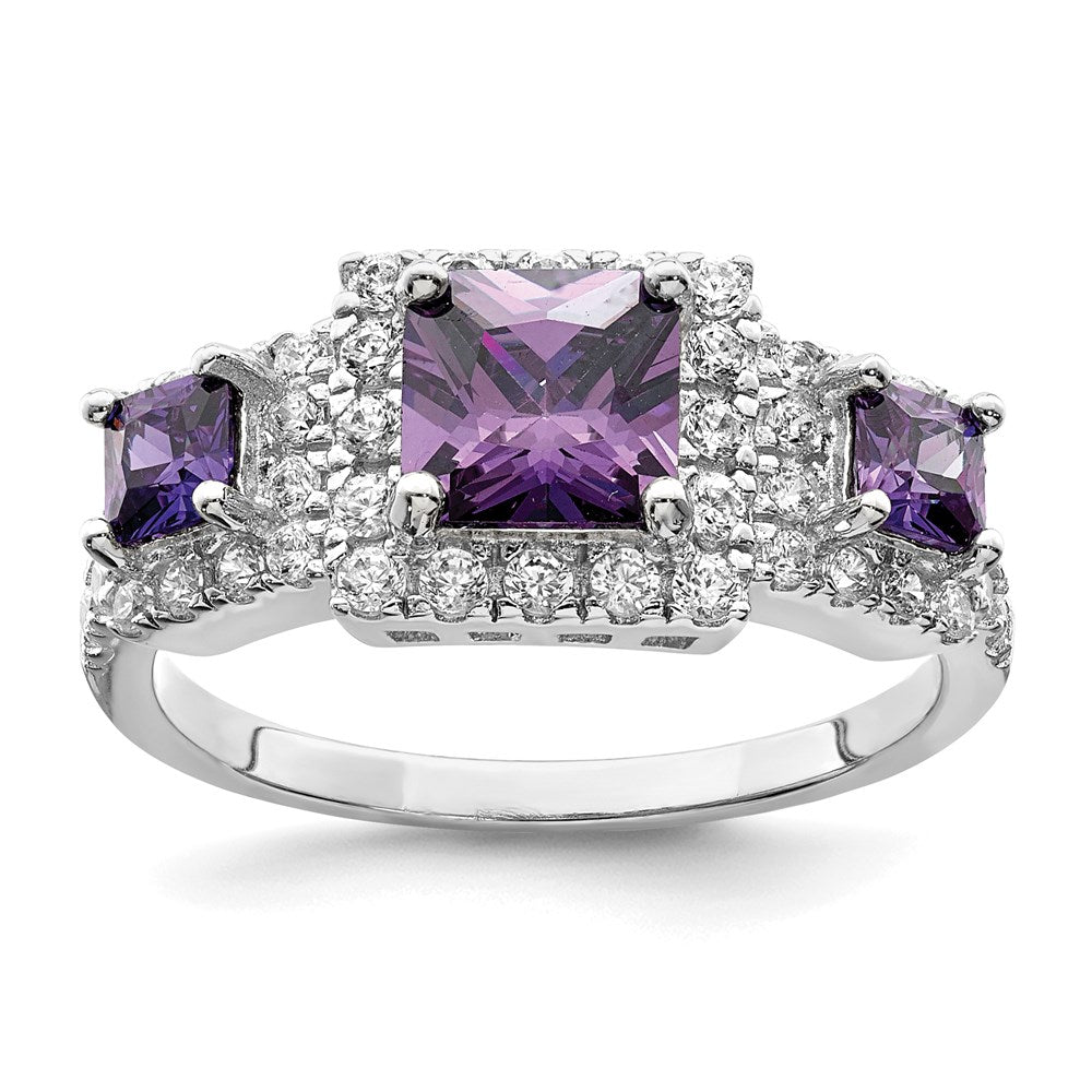 Sterling Silver Rhodium-plated Purple Square CZ Ring