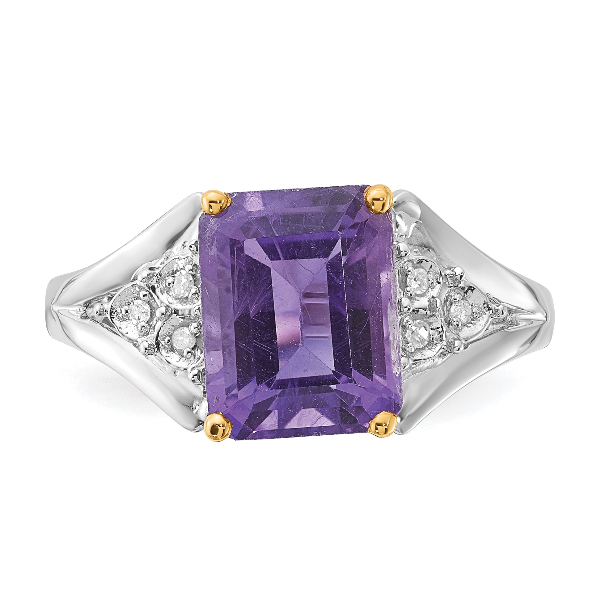 Sterling Silver & 14K Accent Amethyst and Diamond Ring