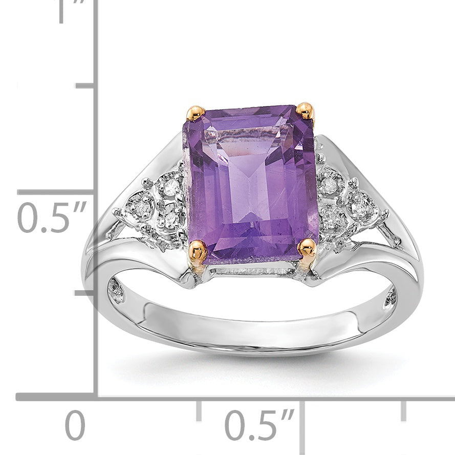 Sterling Silver & 14K Accent Amethyst and Diamond Ring