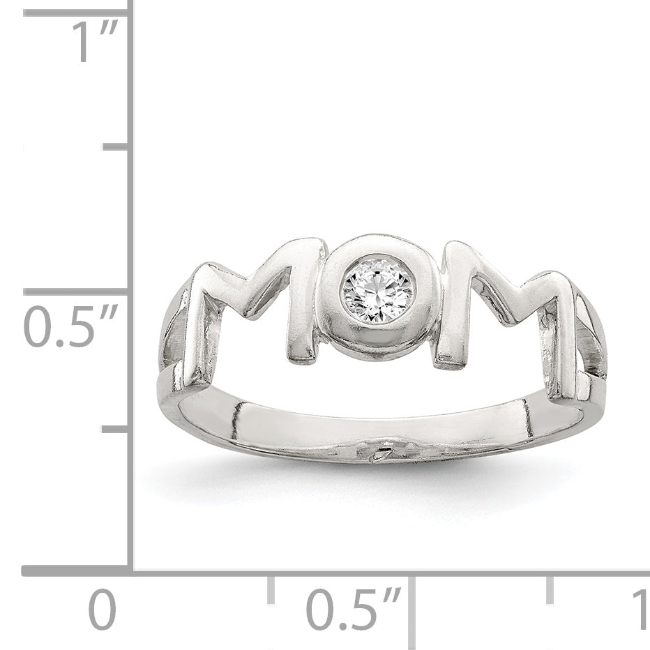 Sterling Silver & CZ Polished Mom Ring
