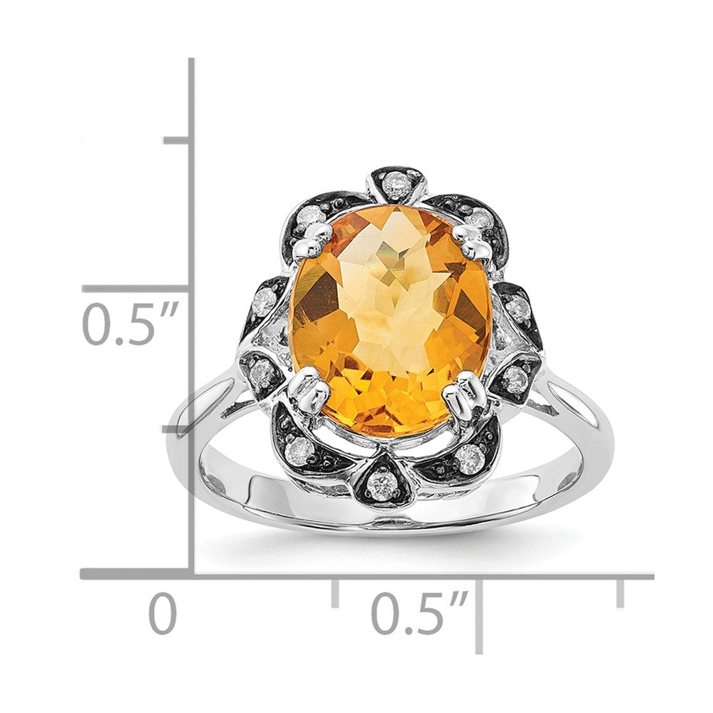 Sterling Silver Citrine & Diamond Oval Ring
