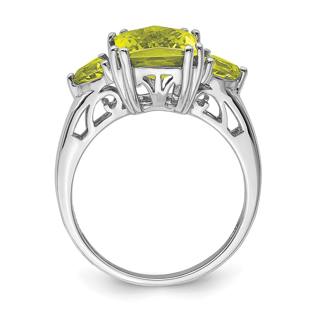 Sterling Silver Rhodium Octagonal Checker-Cut Lemon Quartz Ring