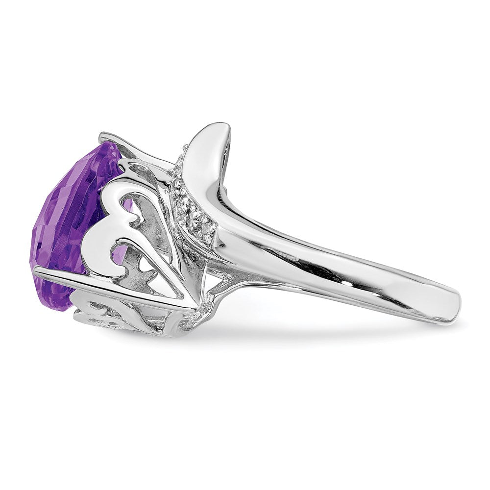 Sterling Silver Rhodium-plated Amethyst & Diamond Ring