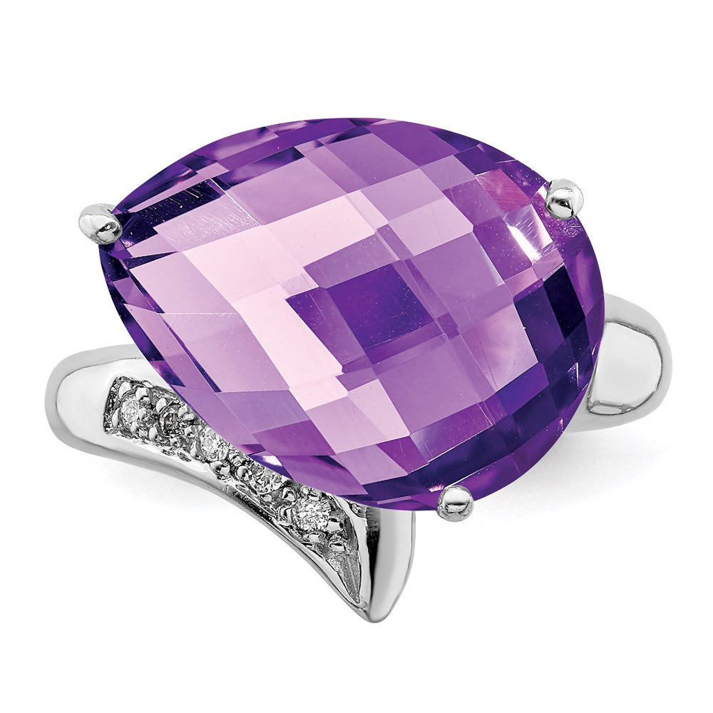 Sterling Silver Rhodium-plated Amethyst & Diamond Ring